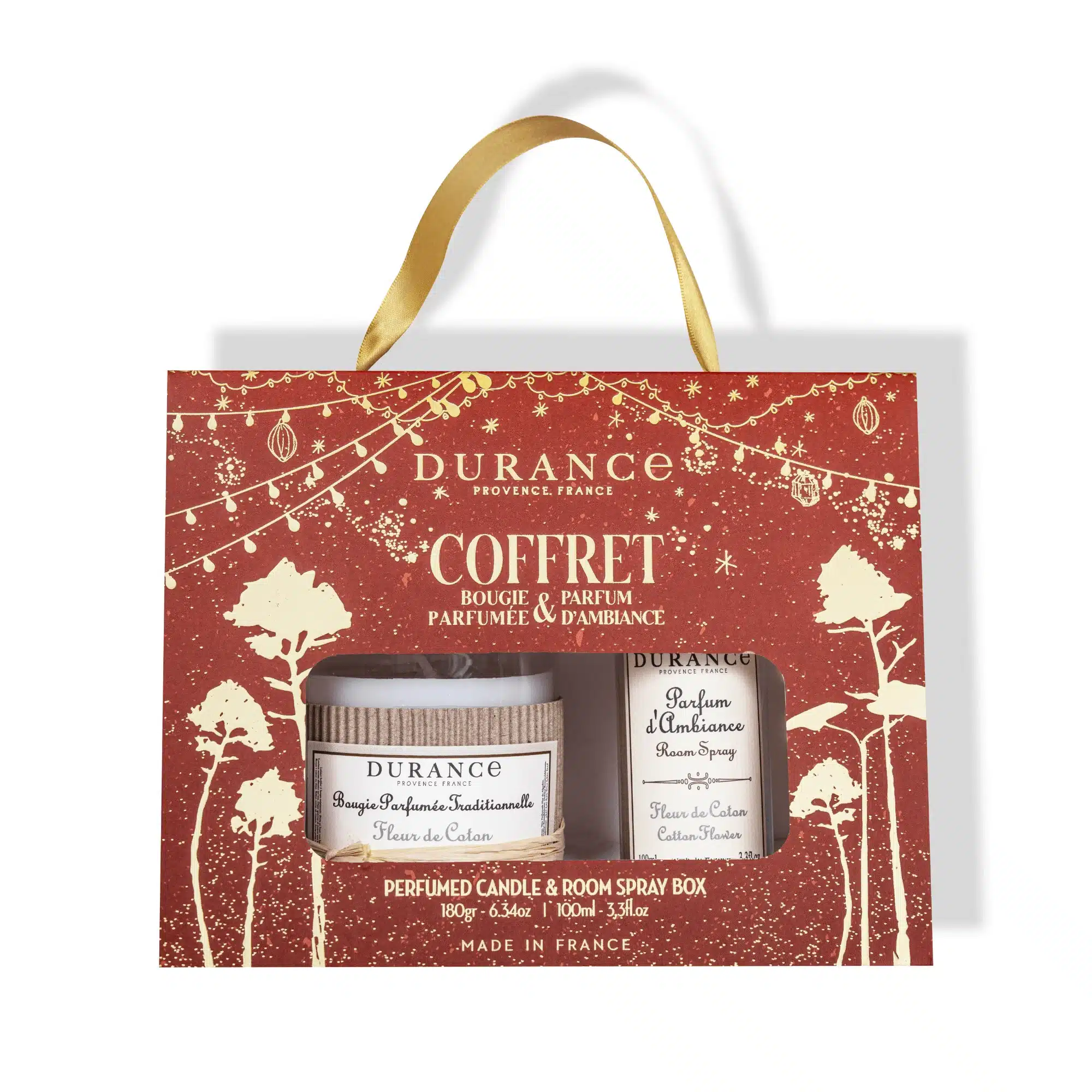 Durance Perfumed candle 180 gr 6.34 oz & Room spray 100 mL Box Cotton Flower